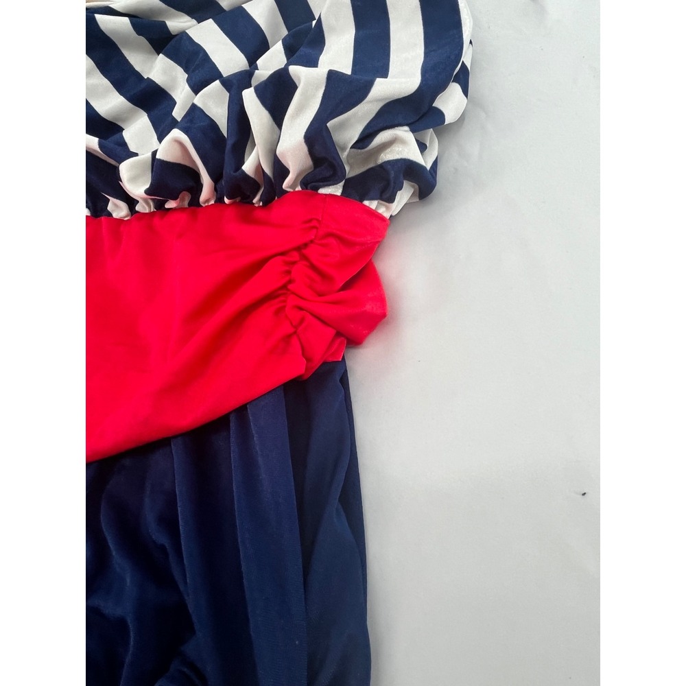 VTG Sirena Nautical Striped 1 Piece Swimsuit Women 16 Red White Blue USA Beach - Picture 3 of 10